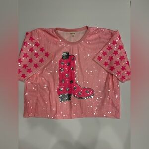 Mainstrip Pink Sequin Cowboy Boot & Stars